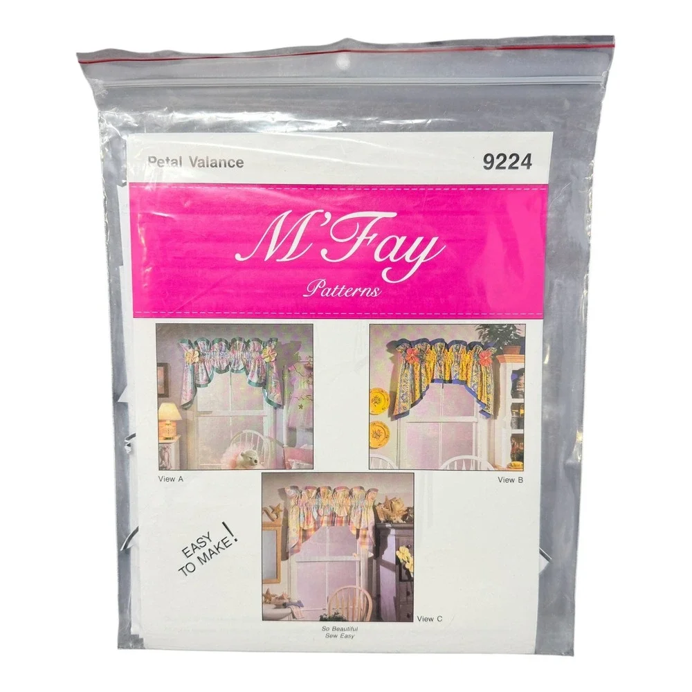 Vintage M'Fay Petal Valance Pattern 9224 Cut Drapery Sewing Pattern 1990s